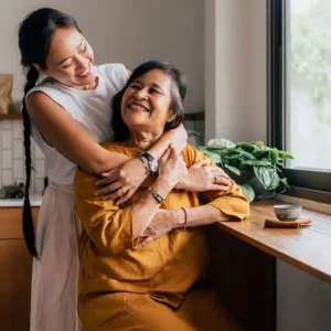 woman celebrating with mom early stroke recognition and treatment