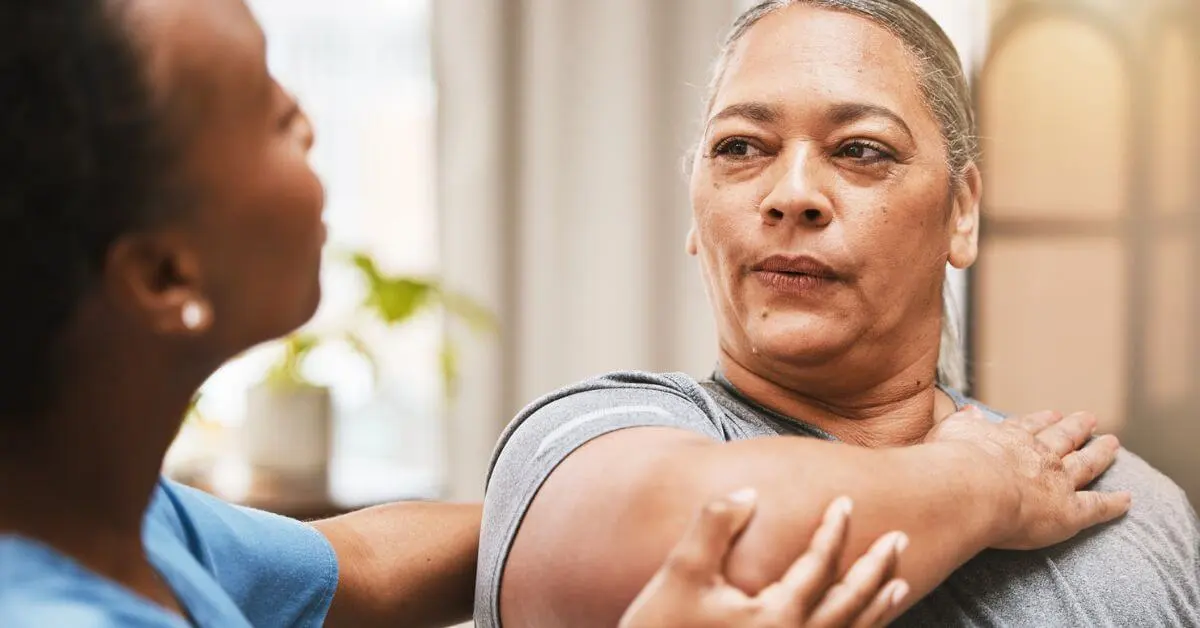 stretching exercises for ms being demonstrated by a therapist