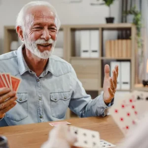 man playing game to improve his memory after a stroke