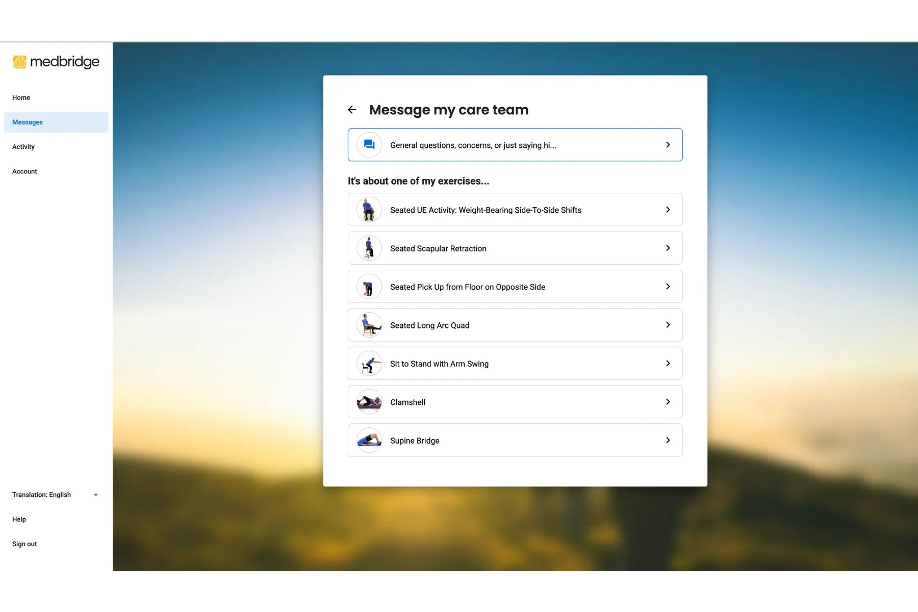 medbridge virtual physical therapy product image message my care team medbridge virtual physical therapy product image ask question