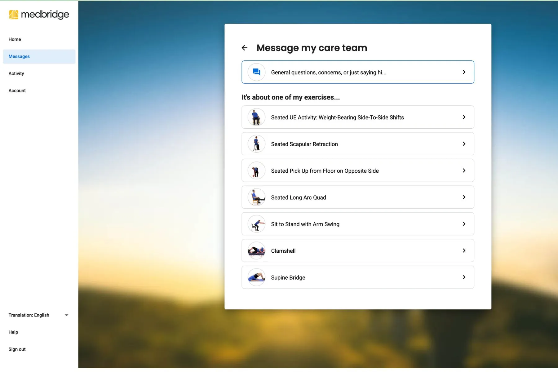 remote neurorehab message my care team screen