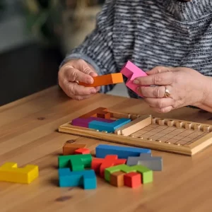 woman doing a cognitive activity to test her memory after brain injury