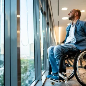 man with c5 spinal cord injury looking out the window