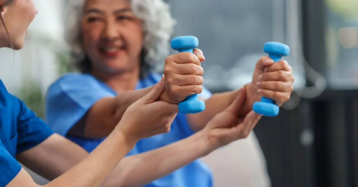 woman working on breaking through her stroke recovery plateau