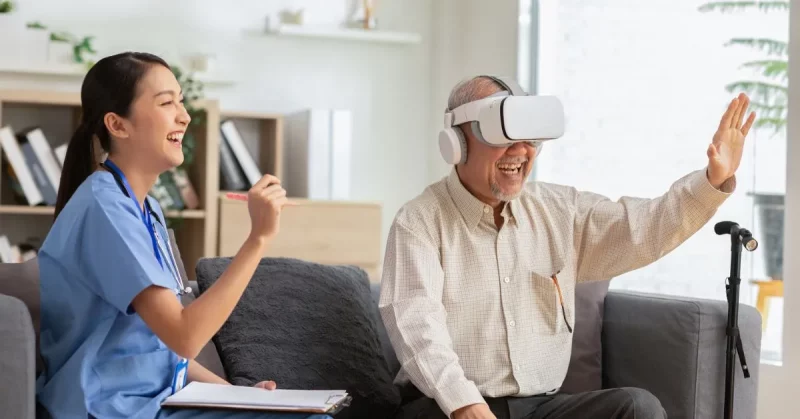 man doing his stroke recovery on a new virtual reality system