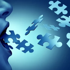 man with aphasia and babbling coming out of his mouth