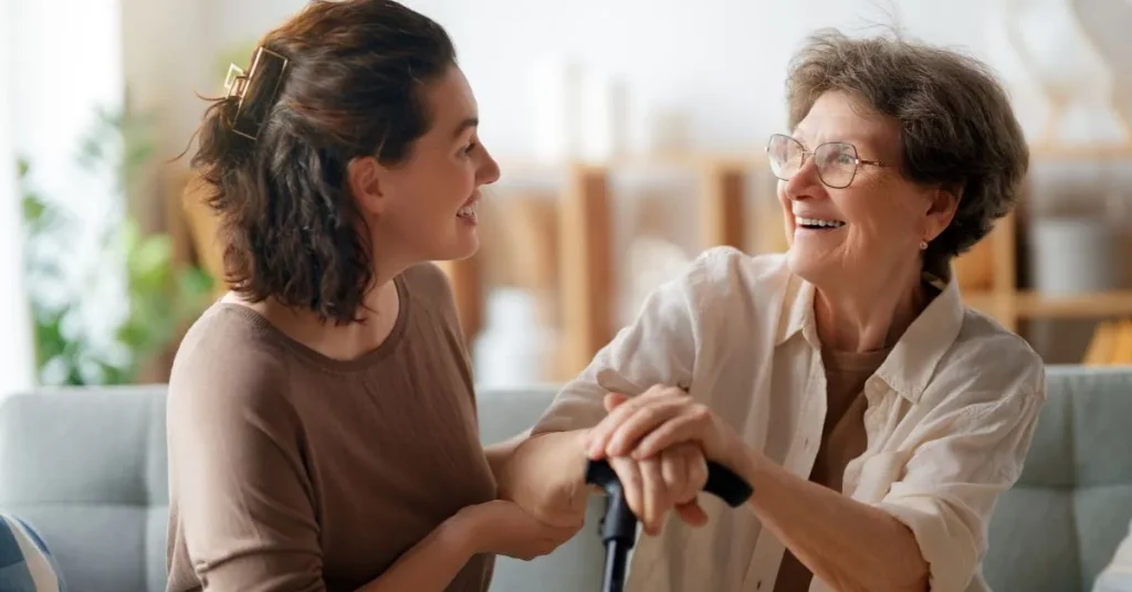 woman asking a potential caregiver interview questions